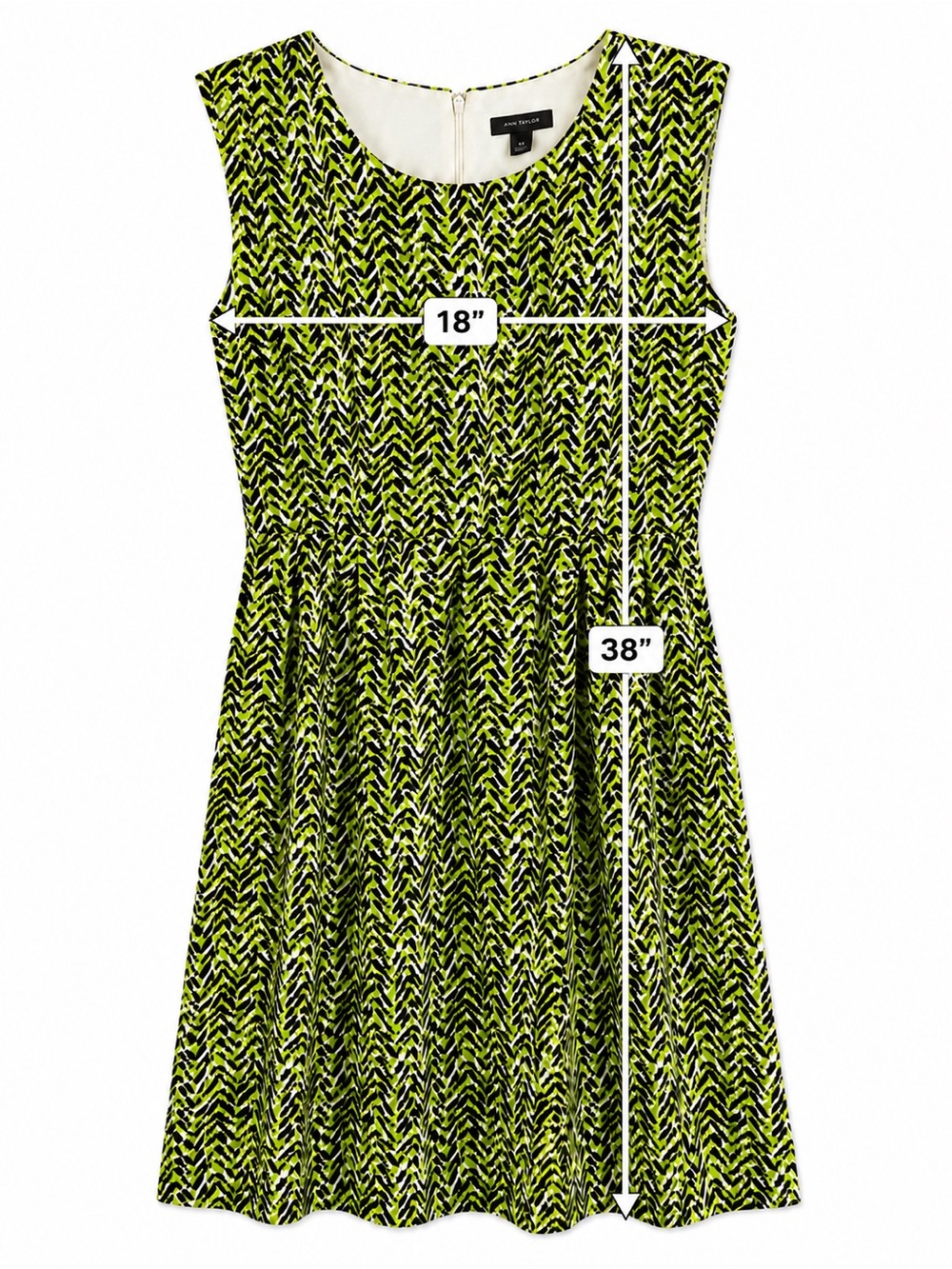 Ann Taylor Women’s Size 14 Green Black Abstract Sleeveless Fit Flare Dress - Picture 4 of 6